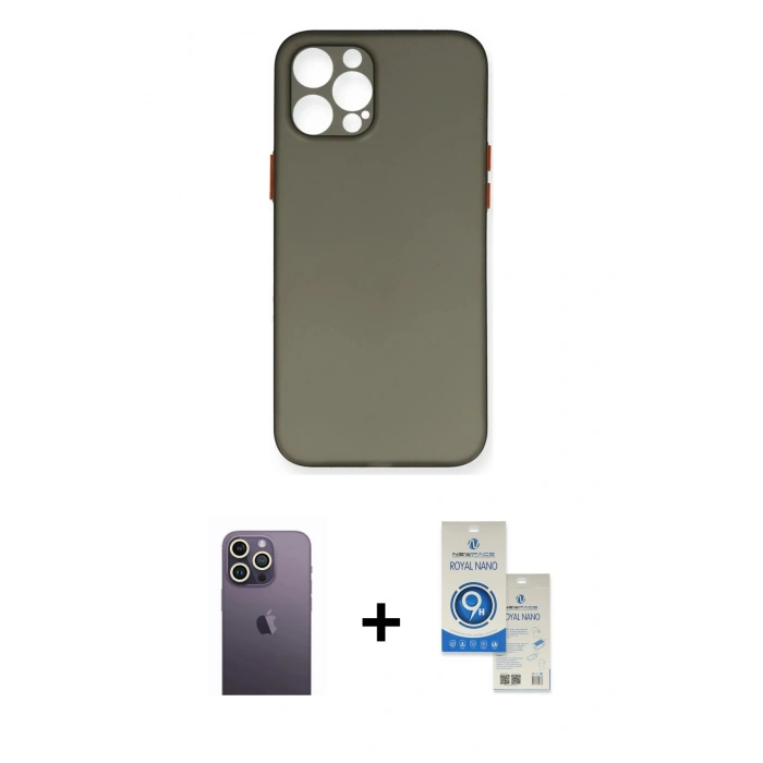 MARSİLYAN™- iPhone 12 Pro Max Kılıf Yadigar Yansıma Serisi - Şeffaf Royal Nano Ekran Koruyucu + Neon Fosforlu Kamera Lens - BZ