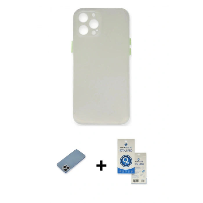 MARSİLYAN™- iPhone 12 Pro Max Kılıf Yadigar Yansıma Serisi - Şeffaf Royal Nano Ekran Koruyucu + Shine Kamera Lens Koruma Cam - GI