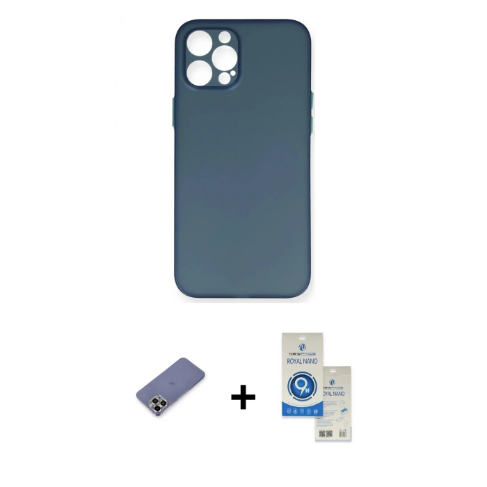 MARSİLYAN™- iPhone 12 Pro Max Kılıf Yadigar Yansıma Serisi - Şeffaf Royal Nano Ekran Koruyucu + Gold Metal Kamera Lens Koruma Cam