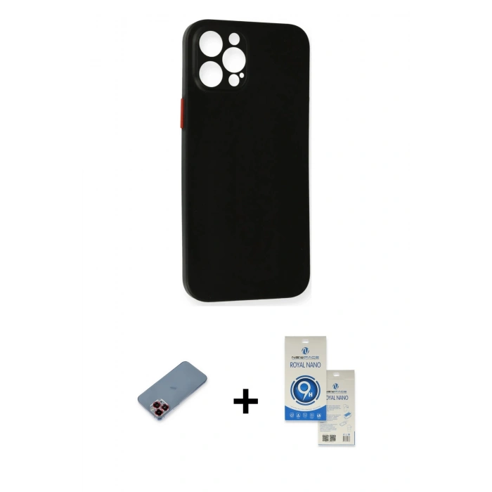 MARSİLYAN™- iPhone 12 Pro Max Kılıf Yadigar Yansıma Serisi - Şeffaf Royal Nano Ekran Koruyucu + Metal Kamera Lens Koruma Cam - KI