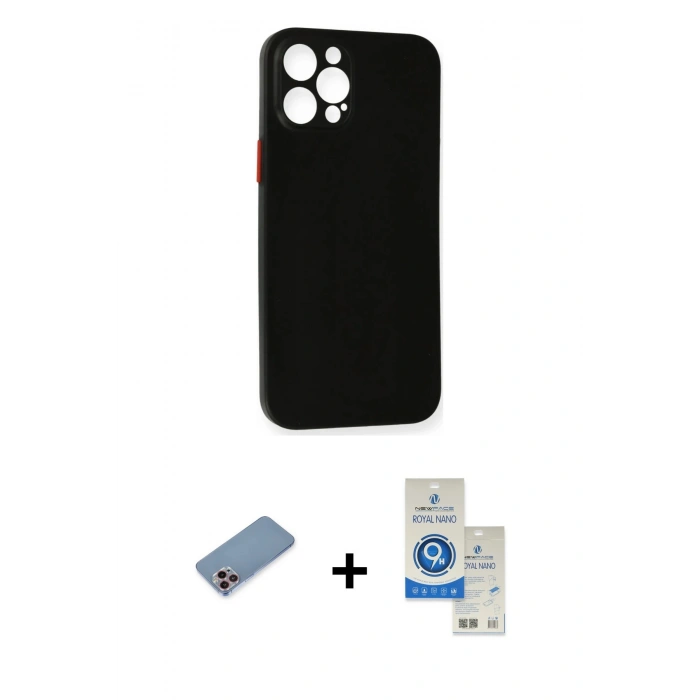 MARSİLYAN™- iPhone 12 Pro Max Kılıf Yadigar Yansıma Serisi - Şeffaf Royal Nano Ekran Koruyucu + Shine Kamera Lens Koruma Cam - PE