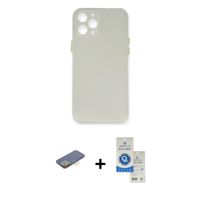 MARSİLYAN™- iPhone 12 Pro Max Kılıf Yadigar Yansıma Serisi - Şeffaf Royal Nano Ekran Koruyucu + Renkli Kamera Lens Koruma Cam - SI