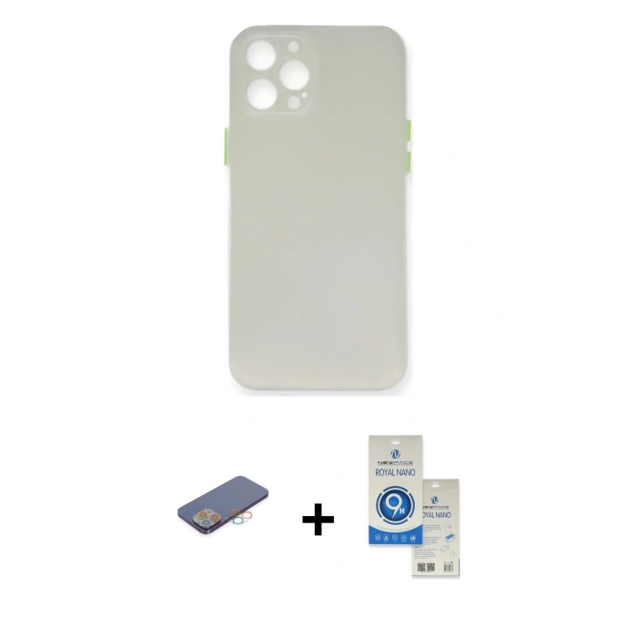 MARSİLYAN™- iPhone 12 Pro Max Kılıf Yadigar Yansıma Serisi - Şeffaf Royal Nano Ekran Koruyucu + Renkli Kamera Lens Koruma Cam - PE