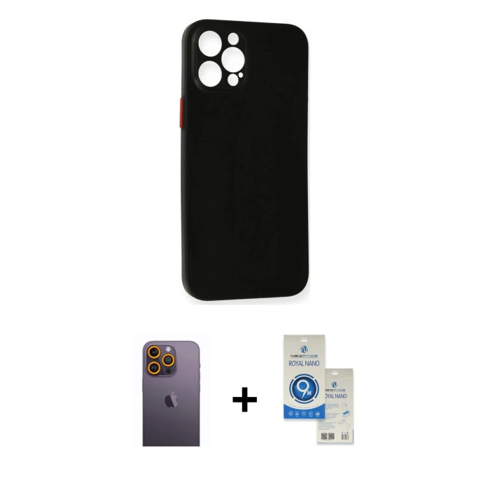 MARSİLYAN™- iPhone 12 Pro Max Kılıf Yadigar Yansıma Serisi - Şeffaf Royal Nano Ekran Koruyucu + Neon Fosforlu Kamera Lens - SI