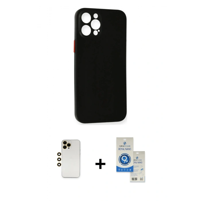 MARSİLYAN™- iPhone 12 Pro Max Kılıf Yadigar Yansıma Serisi - Şeffaf Royal Nano Ekran Koruyucu + Shine Kamera Lens - GD
