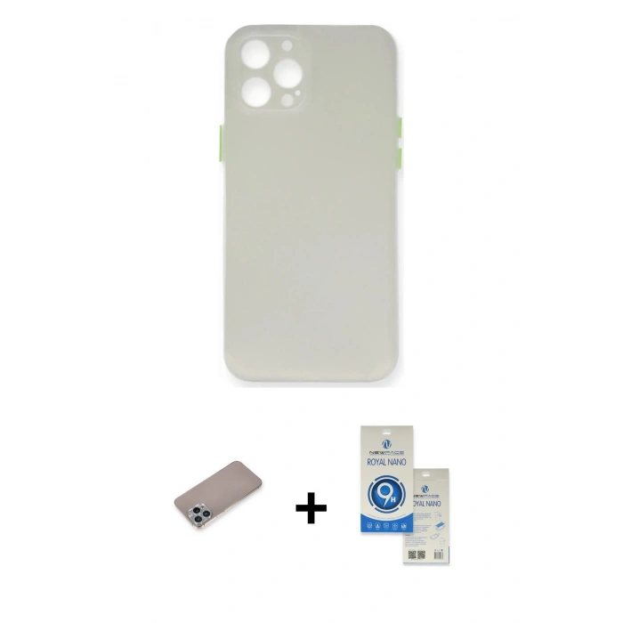 MARSİLYAN™- iPhone 12 Pro Max Kılıf Yadigar Yansıma Serisi - Şeffaf Royal Nano Ekran Koruyucu + Shine Kamera Lens Koruma Cam - SABE