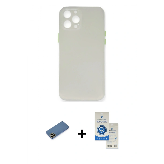 MARSİLYAN™- iPhone 12 Pro Max Kılıf Yadigar Yansıma Serisi - Şeffaf Royal Nano Ekran Koruyucu + Shine Kamera Lens Koruma Cam - GD