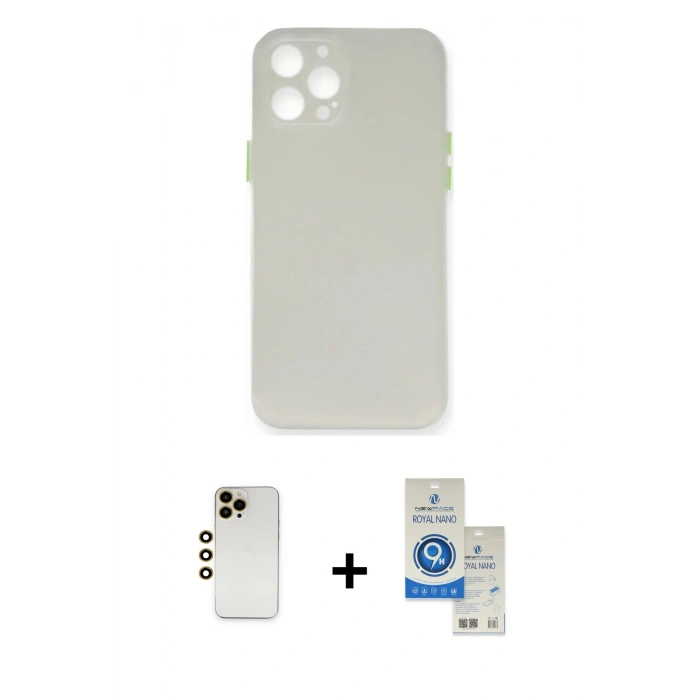 MARSİLYAN™- iPhone 12 Pro Max Kılıf Yadigar Yansıma Serisi - Şeffaf Royal Nano Ekran Koruyucu + Shine Kamera Lens - GD