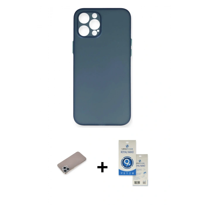 MARSİLYAN™- iPhone 12 Pro Max Kılıf Yadigar Yansıma Serisi - Şeffaf Royal Nano Ekran Koruyucu + Shine Kamera Lens Koruma Cam - SABE