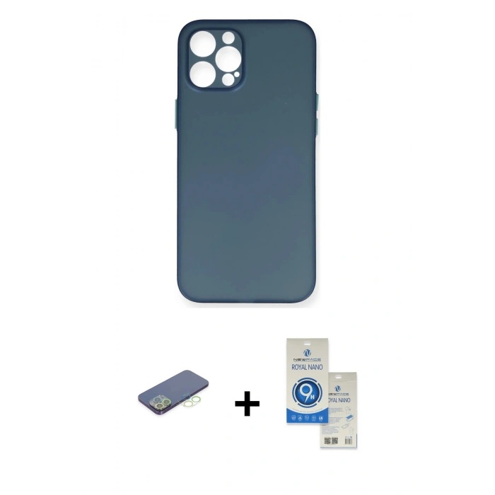 MARSİLYAN™- iPhone 12 Pro Max Kılıf Yadigar Yansıma Serisi - Şeffaf Royal Nano Ekran Koruyucu + Renkli Kamera Lens Koruma Cam - YL
