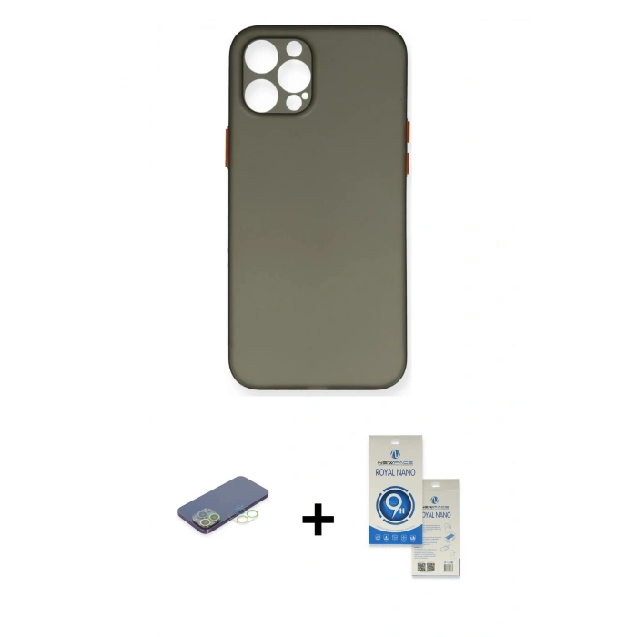 MARSİLYAN™- iPhone 12 Pro Max Kılıf Yadigar Yansıma Serisi - Şeffaf Royal Nano Ekran Koruyucu + Renkli Kamera Lens Koruma Cam - YL