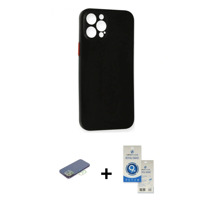 MARSİLYAN™- iPhone 12 Pro Max Kılıf Yadigar Yansıma Serisi - Şeffaf Royal Nano Ekran Koruyucu + Renkli Kamera Lens Koruma Cam - YL