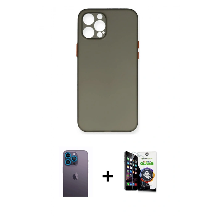 MARSİLYAN™- iPhone 12 Pro Max Kılıf Yadigar Yansıma Serisi - Şeffaf Temperli Cam Ekran Koruyucu + Mavi Neon Fosforlu Kamera Lens