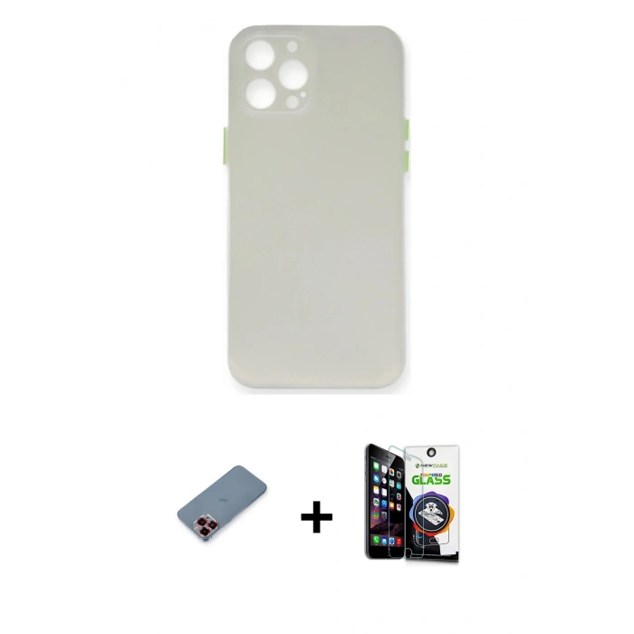 MARSİLYAN™- iPhone 12 Pro Max Kılıf Yadigar Yansıma Serisi - Şeffaf Temperli Cam Ekran Koruyucu + Metal Kamera Lens Koruma Cam - KI
