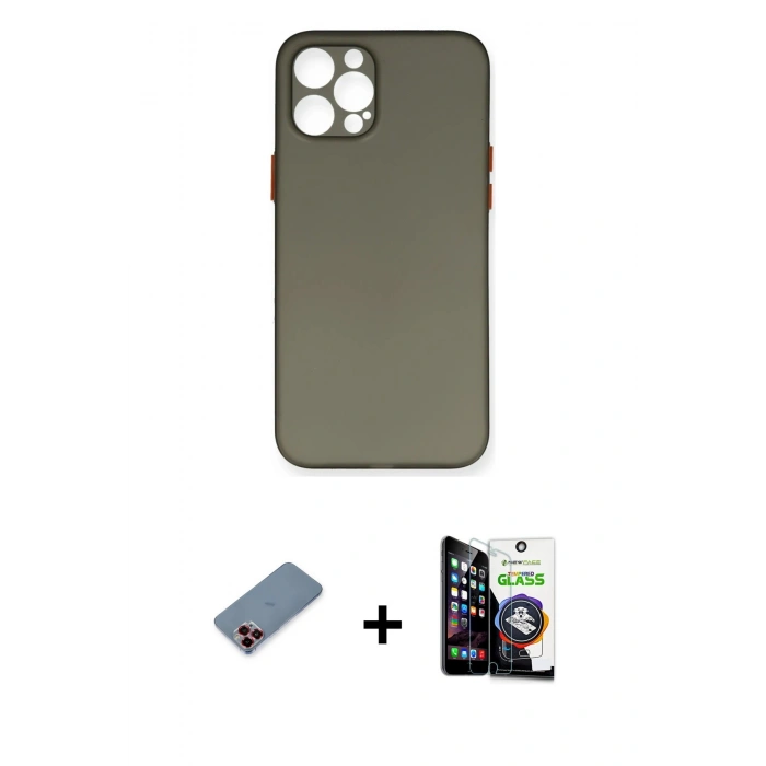 MARSİLYAN™- iPhone 12 Pro Max Kılıf Yadigar Yansıma Serisi - Şeffaf Temperli Cam Ekran Koruyucu + Metal Kamera Lens Koruma Cam - KI
