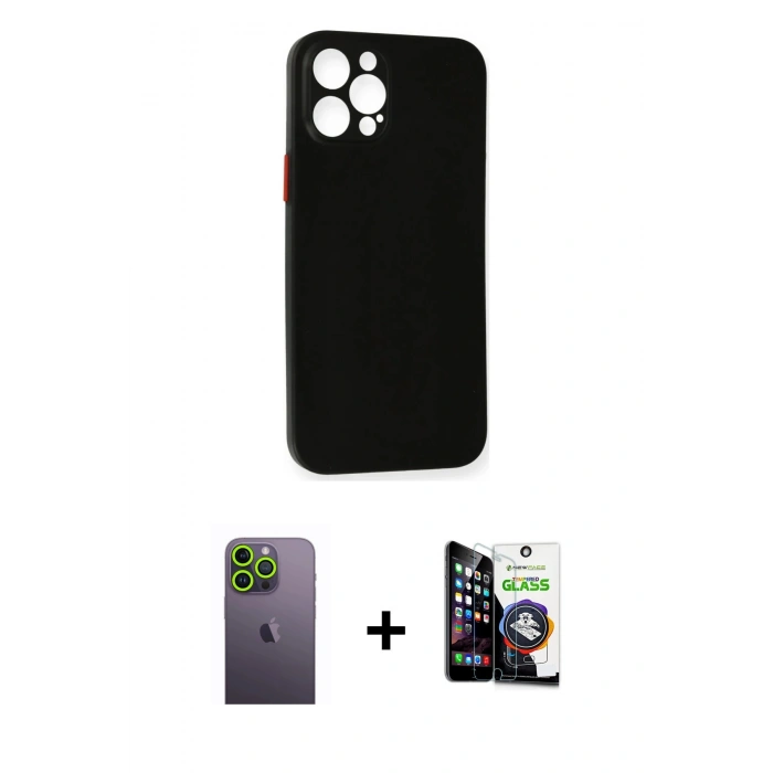 MARSİLYAN™- iPhone 12 Pro Max Kılıf Yadigar Yansıma Serisi - Şeffaf Temperli Cam Ekran Koruyucu + Neon Fosforlu Kamera Lens - YL