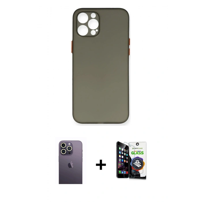 MARSİLYAN™- iPhone 12 Pro Max Kılıf Yadigar Yansıma Serisi - Şeffaf Temperli Cam Ekran Koruyucu + Neon Fosforlu Kamera Lens - BZ