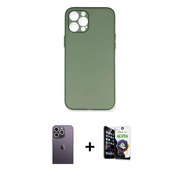 MARSİLYAN™- iPhone 12 Pro Max Kılıf Yadigar Yansıma Serisi - Şeffaf Temperli Cam Ekran Koruyucu + Neon Fosforlu Kamera Lens - BZ