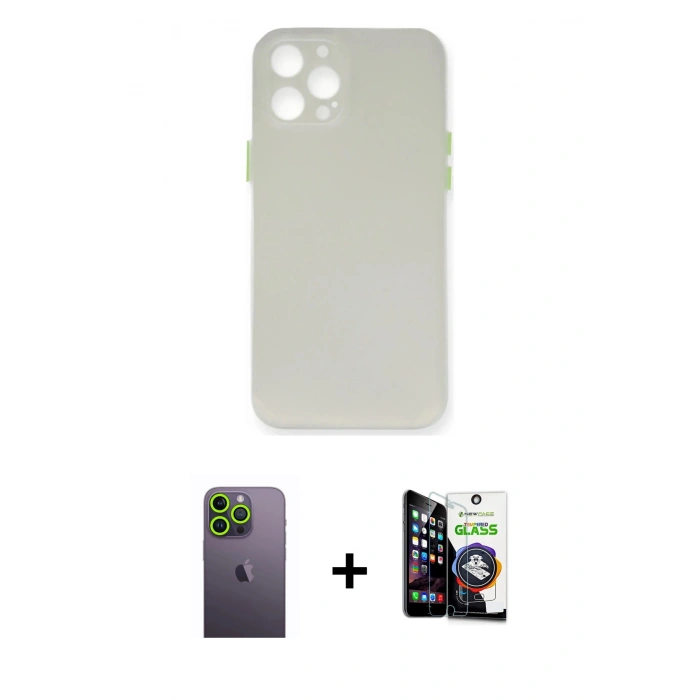 MARSİLYAN™- iPhone 12 Pro Max Kılıf Yadigar Yansıma Serisi - Şeffaf Temperli Cam Ekran Koruyucu + Neon Fosforlu Kamera Lens - YL