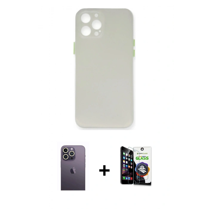 MARSİLYAN™- iPhone 12 Pro Max Kılıf Yadigar Yansıma Serisi - Şeffaf Temperli Cam Ekran Koruyucu + Neon Fosforlu Kamera Lens - BZ