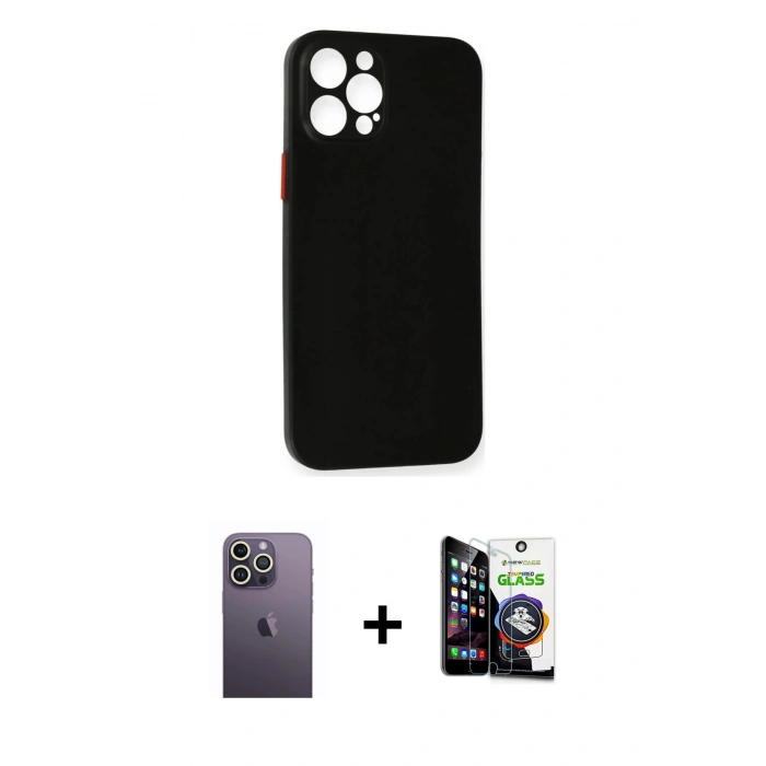 MARSİLYAN™- iPhone 12 Pro Max Kılıf Yadigar Yansıma Serisi - Şeffaf Temperli Cam Ekran Koruyucu + Neon Fosforlu Kamera Lens - BZ