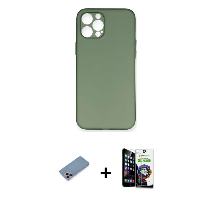 MARSİLYAN™- iPhone 12 Pro Max Kılıf Yadigar Yansıma Serisi - Şeffaf Temperli Cam Ekran Koruyucu + Pembe Shine Kamera Lens Koruma Cam