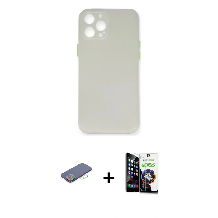 MARSİLYAN™- iPhone 12 Pro Max Kılıf Yadigar Yansıma Serisi - Şeffaf Temperli Cam Ekran Koruyucu + Renkli Kamera Lens Koruma Cam - MI