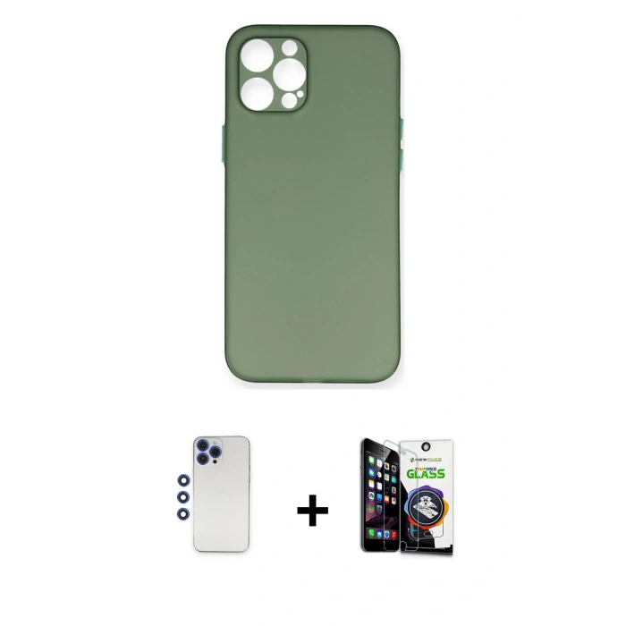 MARSİLYAN™- iPhone 12 Pro Max Kılıf Yadigar Yansıma Serisi - Şeffaf Temperli Cam Ekran Koruyucu + Shine Kamera Lens - LT