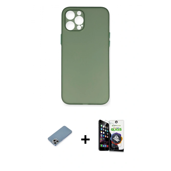 MARSİLYAN™- iPhone 12 Pro Max Kılıf Yadigar Yansıma Serisi - Şeffaf Temperli Cam Ekran Koruyucu + Shine Kamera Lens Koruma Cam - GI