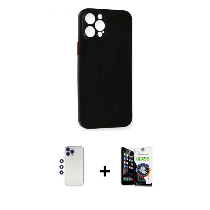 MARSİLYAN™- iPhone 12 Pro Max Kılıf Yadigar Yansıma Serisi - Şeffaf Temperli Cam Ekran Koruyucu + Shine Kamera Lens - LT