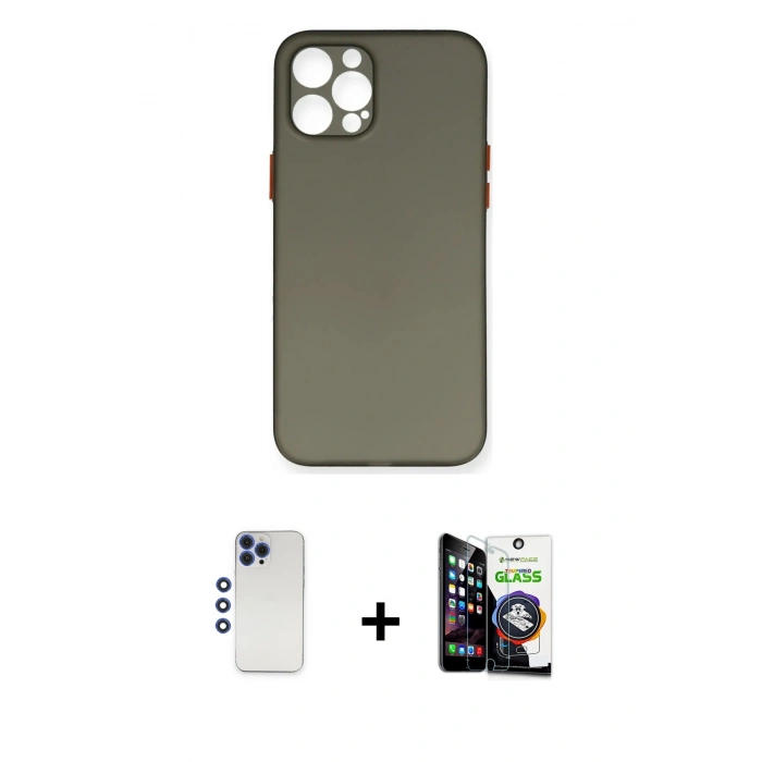MARSİLYAN™- iPhone 12 Pro Max Kılıf Yadigar Yansıma Serisi - Şeffaf Temperli Cam Ekran Koruyucu + Shine Kamera Lens - LT