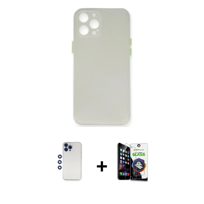 MARSİLYAN™- iPhone 12 Pro Max Kılıf Yadigar Yansıma Serisi - Şeffaf Temperli Cam Ekran Koruyucu + Shine Kamera Lens - LT