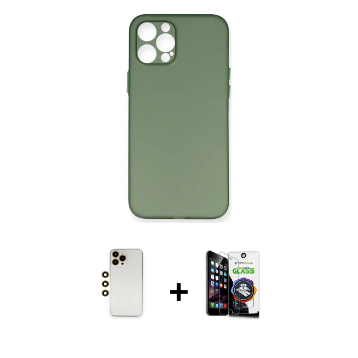 MARSİLYAN™- iPhone 12 Pro Max Kılıf Yadigar Yansıma Serisi - Şeffaf Temperli Cam Ekran Koruyucu + Shine Kamera Lens - GD