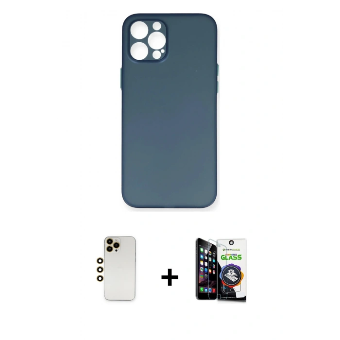 MARSİLYAN™- iPhone 12 Pro Max Kılıf Yadigar Yansıma Serisi - Şeffaf Temperli Cam Ekran Koruyucu + Shine Kamera Lens - GD