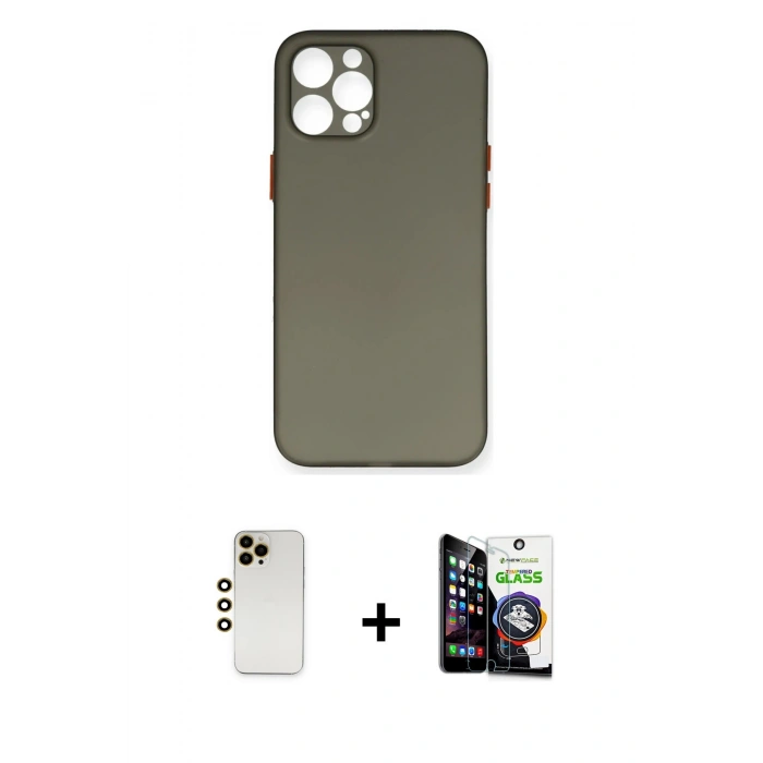 MARSİLYAN™- iPhone 12 Pro Max Kılıf Yadigar Yansıma Serisi - Şeffaf Temperli Cam Ekran Koruyucu + Shine Kamera Lens - GD
