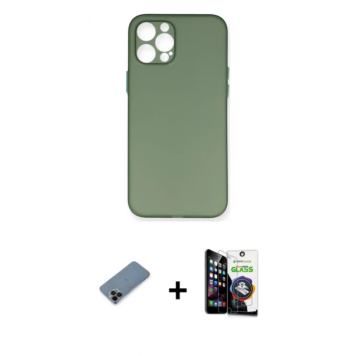 MARSİLYAN™- iPhone 12 Pro Max Kılıf Yadigar Yansıma Serisi - Şeffaf Temperli Cam Ekran Koruyucu + Shine Kamera Lens Koruma Cam - SH