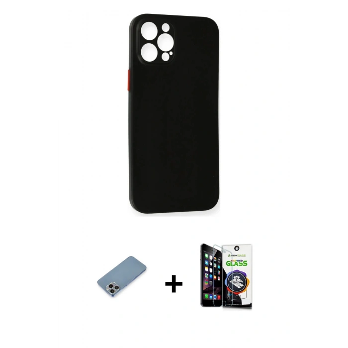 MARSİLYAN™- iPhone 12 Pro Max Kılıf Yadigar Yansıma Serisi - Şeffaf Temperli Cam Ekran Koruyucu + Shine Kamera Lens Koruma Cam - GI