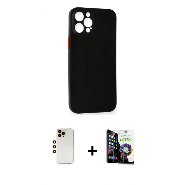 MARSİLYAN™- iPhone 12 Pro Max Kılıf Yadigar Yansıma Serisi - Şeffaf Temperli Cam Ekran Koruyucu + Shine Kamera Lens - GD