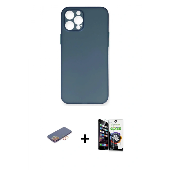 MARSİLYAN™- iPhone 12 Pro Max Kılıf Yadigar Yansıma Serisi - Şeffaf Temperli Cam Ekran Koruyucu + Renkli Kamera Lens Koruma Cam - TU