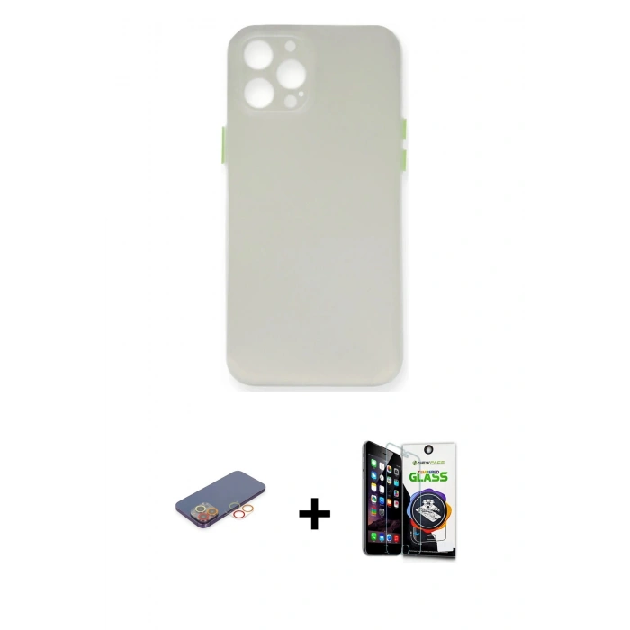 MARSİLYAN™- iPhone 12 Pro Max Kılıf Yadigar Yansıma Serisi - Şeffaf Temperli Cam Ekran Koruyucu + Renkli Kamera Lens Koruma Cam - TU