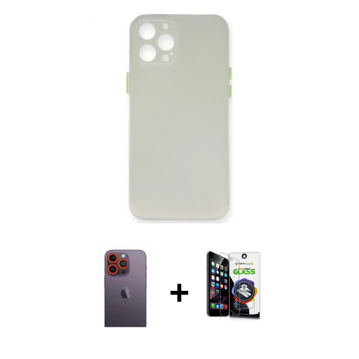 MARSİLYAN™- iPhone 12 Pro Max Kılıf Yadigar Yansıma Serisi - Şeffaf Temperli Cam Ekran Koruyucu + Turuncu Neon Fosforlu Kamera Lens