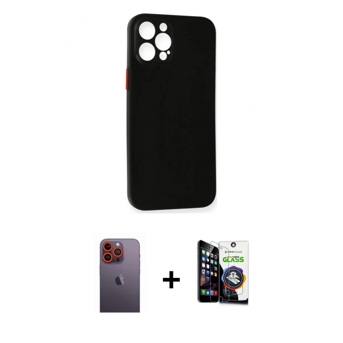 MARSİLYAN™- iPhone 12 Pro Max Kılıf Yadigar Yansıma Serisi - Şeffaf Temperli Cam Ekran Koruyucu + Turuncu Neon Fosforlu Kamera Lens