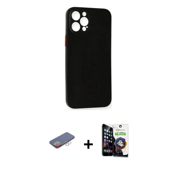 MARSİLYAN™- iPhone 12 Pro Max Kılıf Yadigar Yansıma Serisi - Şeffaf Temperli Cam Ekran Koruyucu + Renkli Kamera Lens Koruma Cam - TU