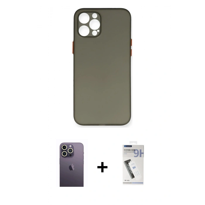 MARSİLYAN™- iPhone 12 Pro Max Kılıf Yadigar Yansıma Serisi - Şeffaf Uv Polymer Nano Ekran Koruyucu + Neon Fosforlu Kamera Lens - BZ