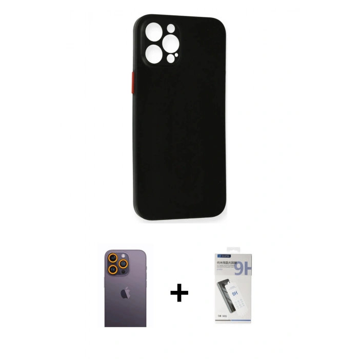 MARSİLYAN™- iPhone 12 Pro Max Kılıf Yadigar Yansıma Serisi - Şeffaf Uv Polymer Nano Ekran Koruyucu + Neon Fosforlu Kamera Lens - SI