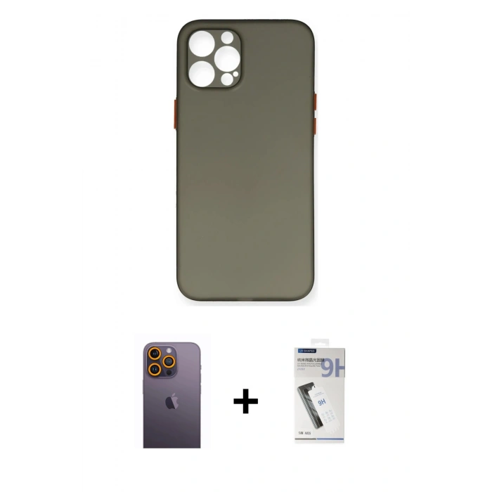 MARSİLYAN™- iPhone 12 Pro Max Kılıf Yadigar Yansıma Serisi - Şeffaf Uv Polymer Nano Ekran Koruyucu + Neon Fosforlu Kamera Lens - SI