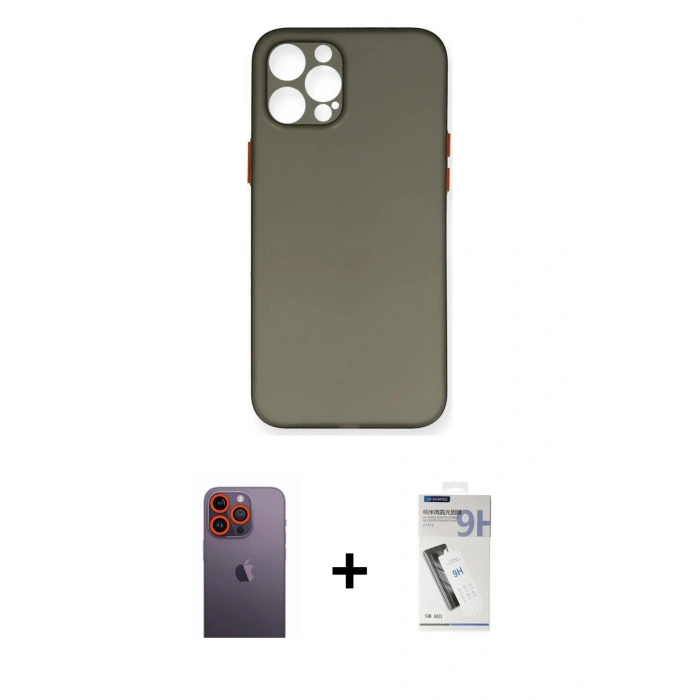 MARSİLYAN™- iPhone 12 Pro Max Kılıf Yadigar Yansıma Serisi - Şeffaf Uv Polymer Nano Ekran Koruyucu + Neon Fosforlu Kamera Lens - TU