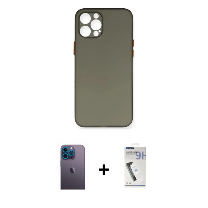 MARSİLYAN™- iPhone 12 Pro Max Kılıf Yadigar Yansıma Serisi - Şeffaf Uv Polymer Nano Ekran Koruyucu + Neon Fosforlu Kamera Lens - MI