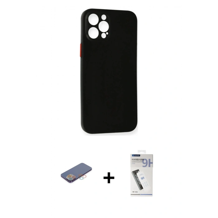 MARSİLYAN™- iPhone 12 Pro Max Kılıf Yadigar Yansıma Serisi - Şeffaf Uv Polymer Nano Ekran Koruyucu + Renkli Kamera Lens Koruma Cam - PE