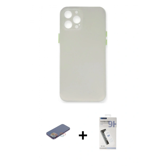 MARSİLYAN™- iPhone 12 Pro Max Kılıf Yadigar Yansıma Serisi - Şeffaf Uv Polymer Nano Ekran Koruyucu + Renkli Kamera Lens Koruma Cam - PE